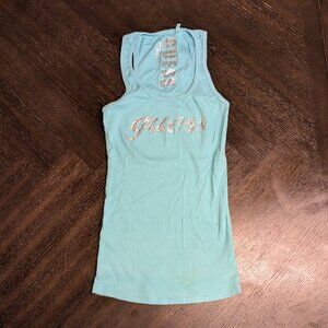 Guess Teal Rhinestone Logo Tank Top